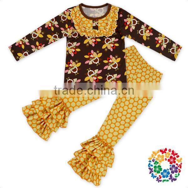 Baby Fall Cotton Shirt Long Sleeve Girls Clothes Ruffle Raglan Girls Blank Ruffle Sleeve T Shirt Wholesale Icing Ruffle Shirt