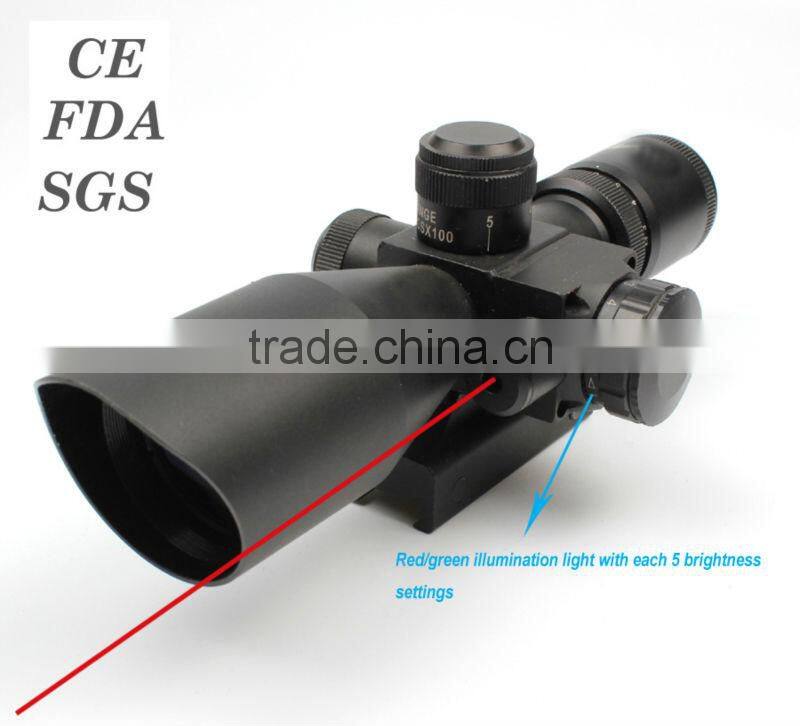 New compact 2.5-10X32 riflescope red green Mil-Dot Reticle with side attached red laser sight scope combo (FDA certified)