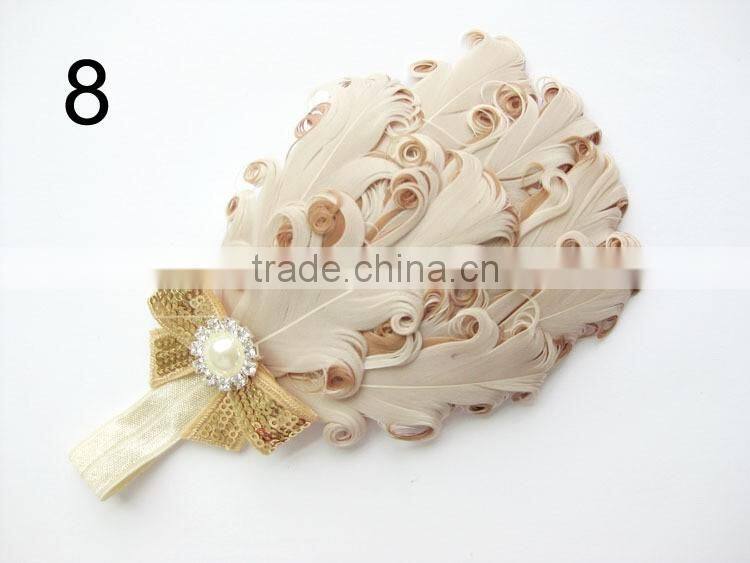 curly feather with pearl bead rhinestone for kids hair accessories