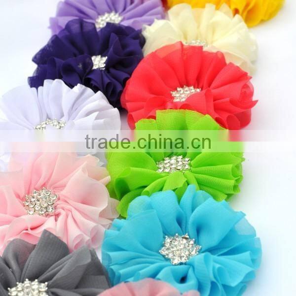 handmade chiffon flower with rhinestone for kids hair accessories