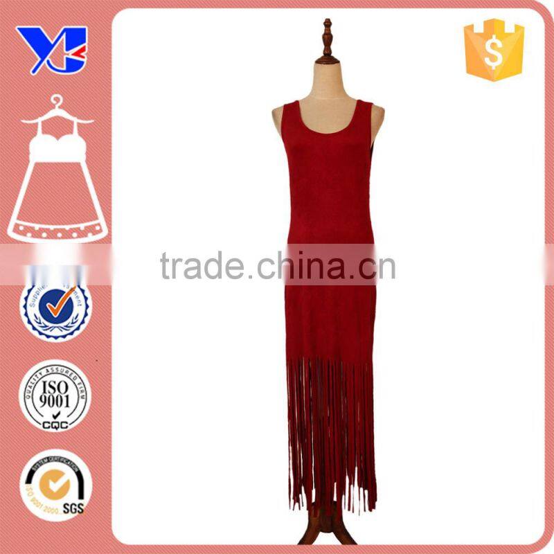 Sleeveless Red Sleeveless Tassel Hem Maxi Dress Sleeveless