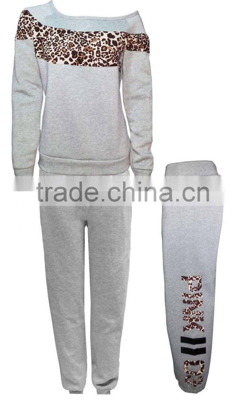 Ladies Leopard Print & Off Shoulder black Tracksuit Jessica Wright Celeb Joggers