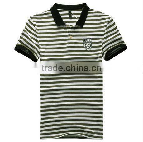 2013 the latest design of men's polo shirt yarn dye stripe with embroidery, black and white stripe sell polo shirts