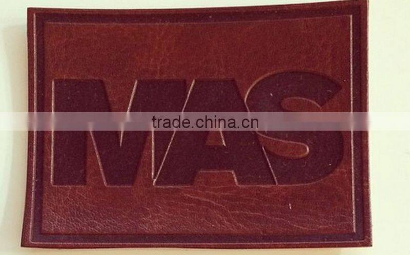 High quality customized debossed real brown leather label for jeans