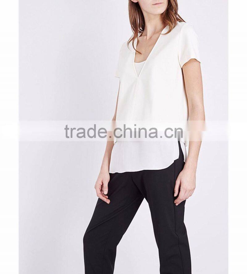 Wholesale Women V-neck Short Sleeves Stretch Crepe Detachable Silk Georgette Camisole(DQE0176T)