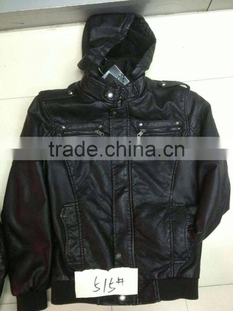NEWEST TOP FASHION MEN WINTER PU JACKET WITH HOOD