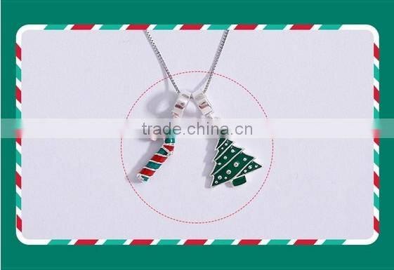 925 Silver Green Crystal Christmas Pendant Christmas Tree Necklace