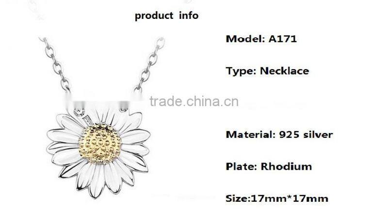 925 sterling silver Fashion Jewelry sunflower Charm Pendant Necklace