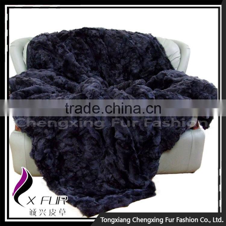CX-D-03A Fur Throw Rex Rabbit Fur Royal Fluffy Blanket Genuine Fur Blanket