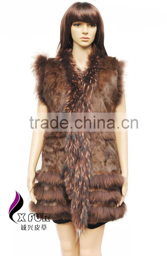 CX-G-B-69C Lastet Designs For Women Rabbit Fur Vest With Raccoon Coat