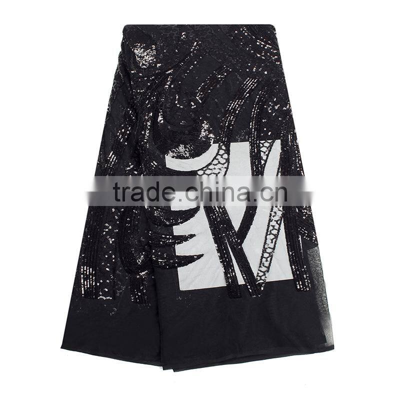 Fashionable French Gold Sequins Tulle Lace 3D Textile Lace Fabric