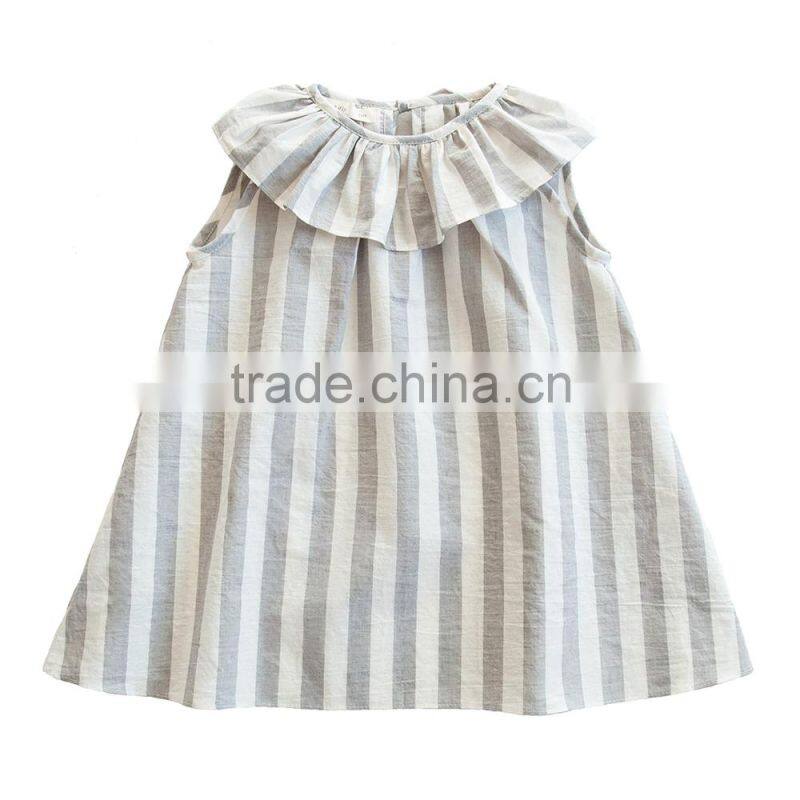 2017 New fashion baby boutique clothes western style dress stripe cape collar children girl linen dress