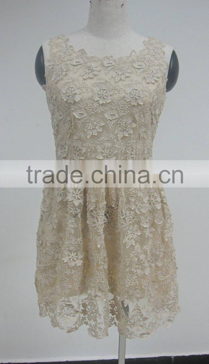 machine made sleeveless young ladies crochet lace evening party mini dress