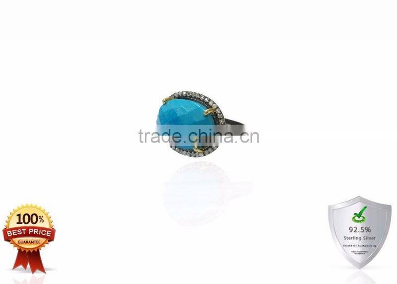 925 Sterling Silver Ring with Blue Turquoise Gemstone