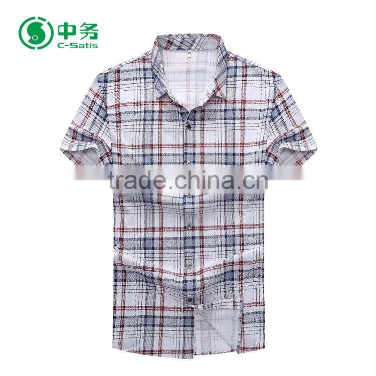 Fashionable Summer Short Sleeves 100% Cotton Mens Casual Check Shirt