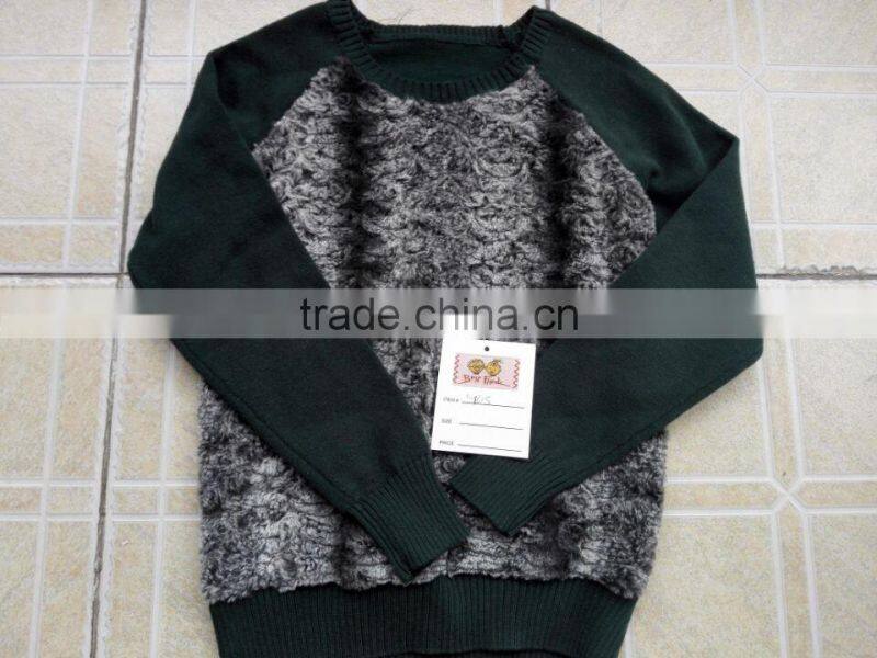 OEM wholesale high quality children kids fur front sweaters