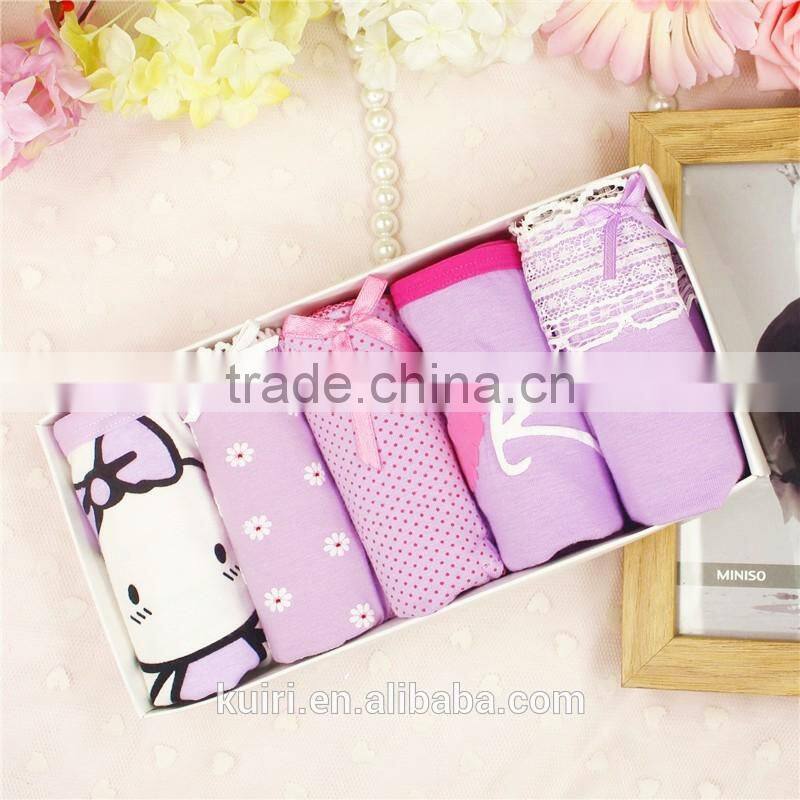 Hot sell 5 gift boxed cotton low waist girls Briefs lady cute cotton lace underwear panties