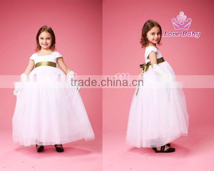Baby Girls White Party Wedding Elegant Short Sleeves Maxi Dresses