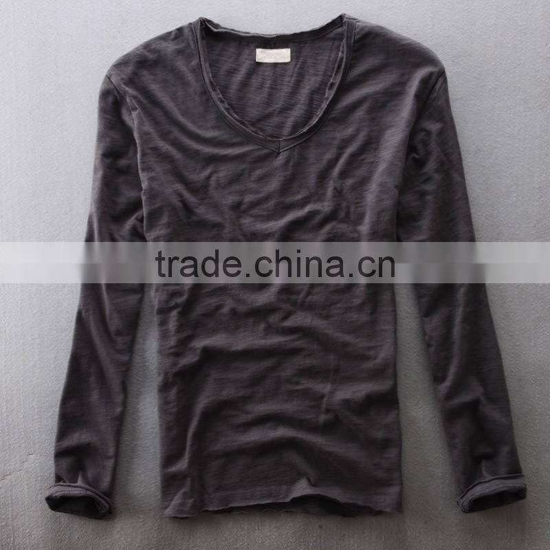 China WholesaleLong sleeve White100% Cotton Blank T Shirt For Men