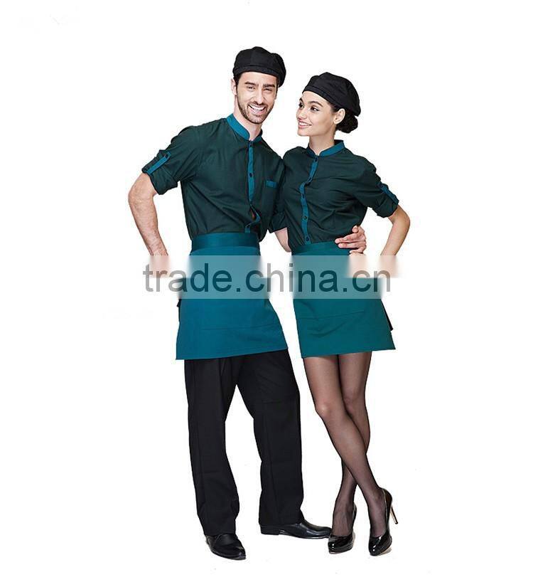 Juqian 2016 custom cheap Unisex hotel and restaurant uniform for waiters and waitress uniform