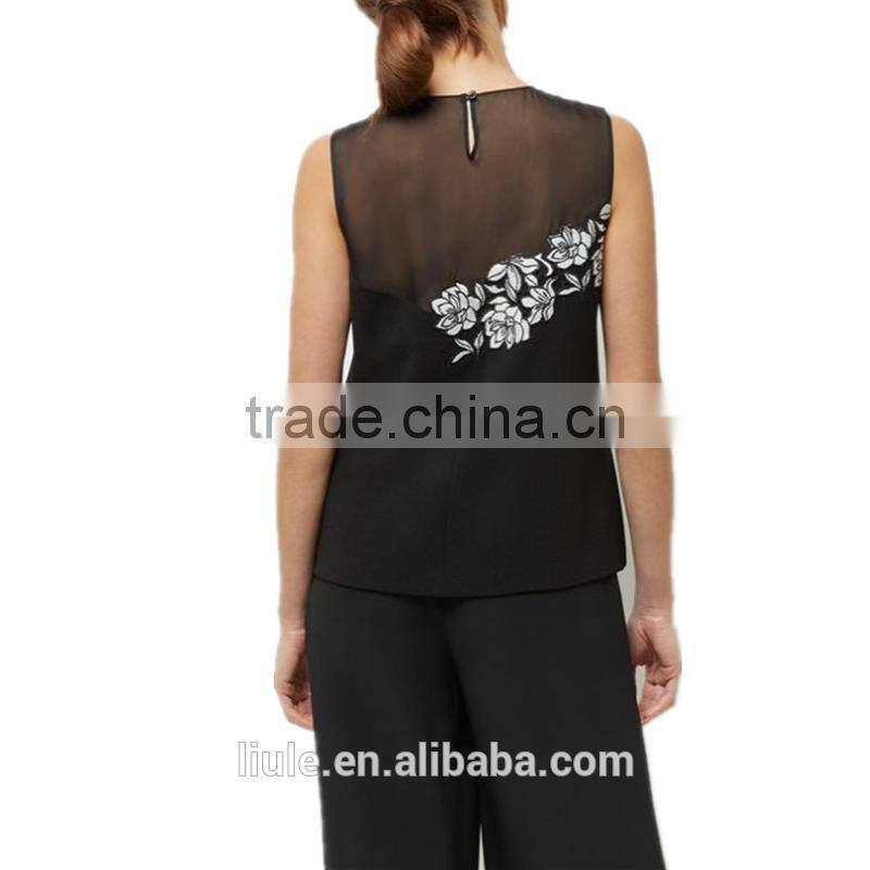 Women Blouse Sleeveless Casual Tops Flower Lace Embroidered Summer Style 2015 Blouses