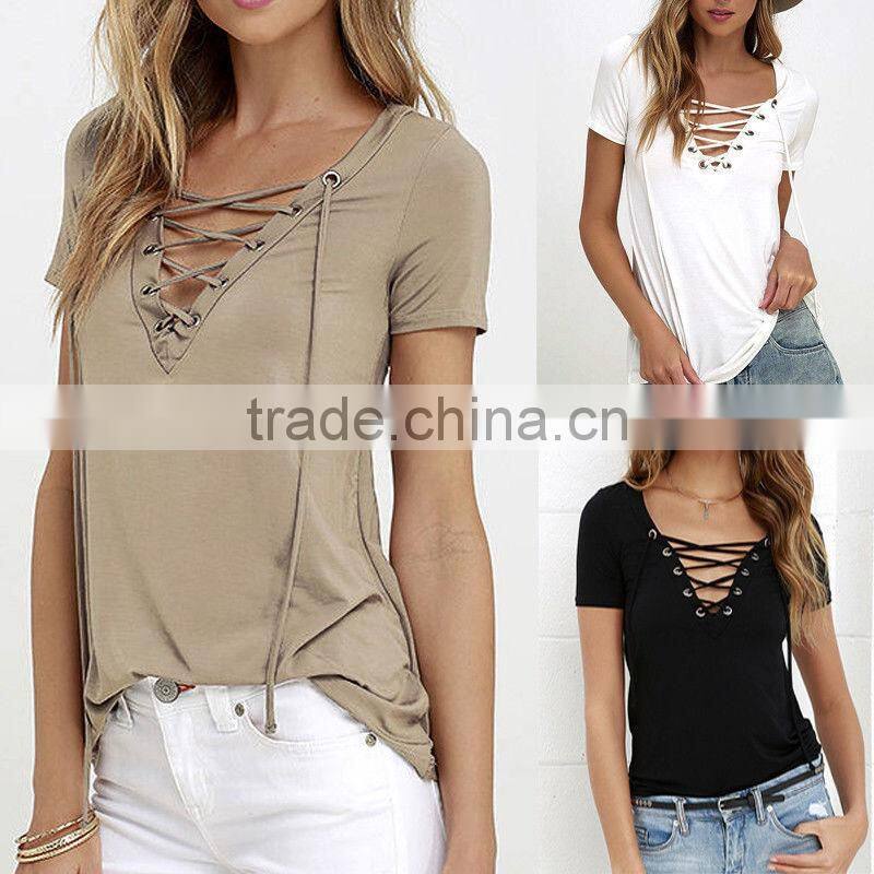 Women's short sleeve V-neck Milk Fiber soft t shirt