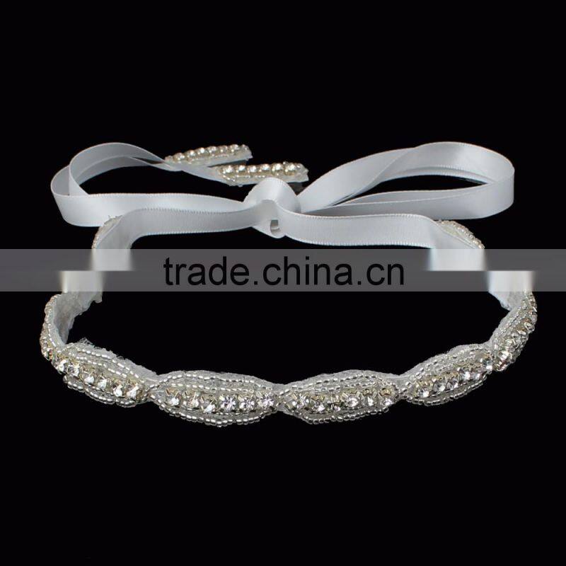 White Clear Rhinestone Circle Ring Ribbon Headband Headdress Wedding Hair Accessories