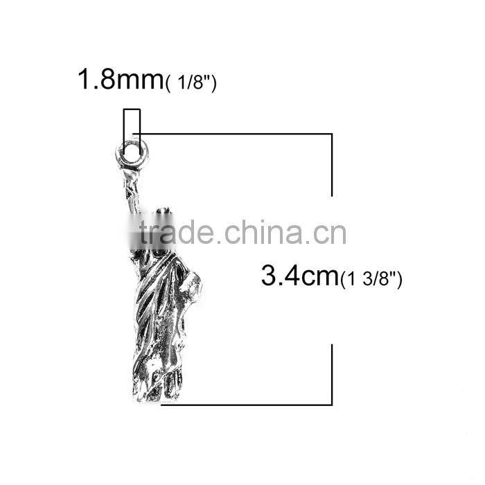 Zinc Based Alloy Pendants Statue of Liberty Antique Silver