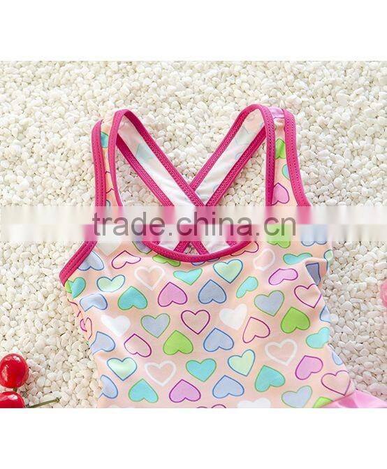 Wholesale kids swimwear girls one piece swimsuit heart printed girls swimwear