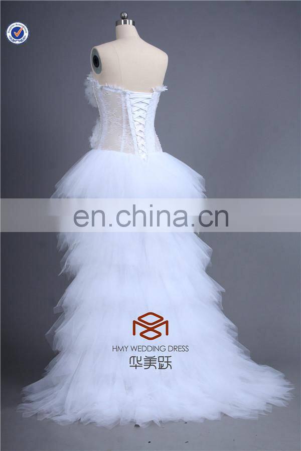 summer Sexy SHMY-W0045 See Through Tulle Layered Short Front Long Back Sequined Lace Wedding Dresses