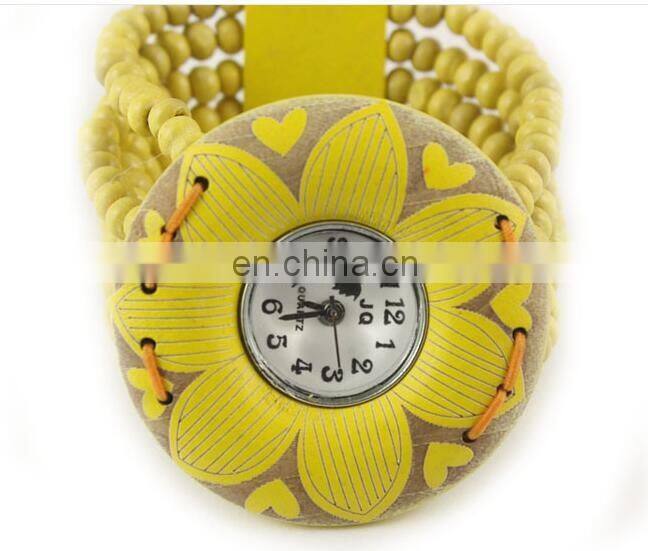 high quality ladies bracelet vintage weaved wrist watch of charm wooden beads band quartz Tourist attractions wooden watch