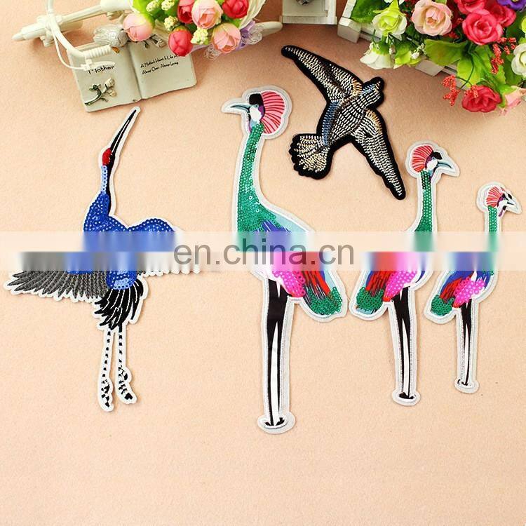 2017 DIY iron on/sew-on animal embroidery appliques with sequins/beads embroidered slim patch