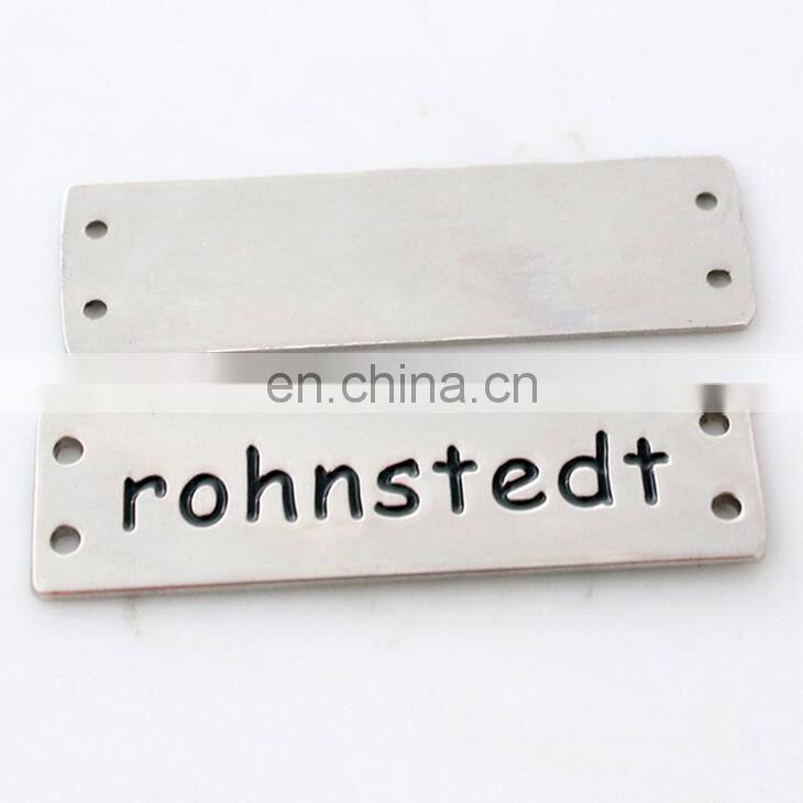 Professional Garment Decoration Use Custom Nikcel Plated Engraved Logo Type Jeans Metal Label With Holes