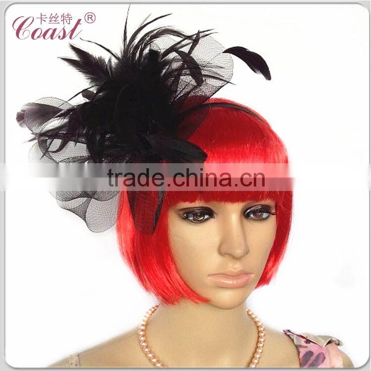 Lady's fashion mini veil feather cocktail hat for party