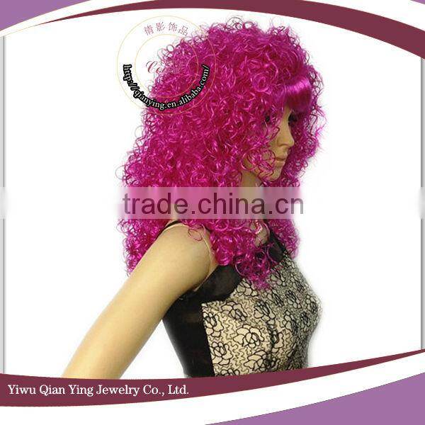 halloween synthetic cheap wholesale afro tight curly purple party wig
