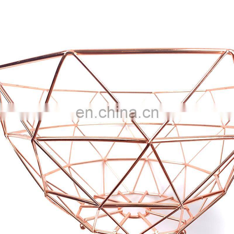 fruit basket bowl storage tray container kitchen round iron wire gold metal fruit basket