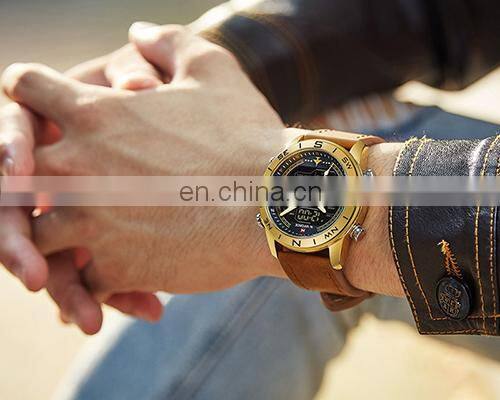 NAVIFORCE NF9144 Men Digital Quartz Movement Watch Simple Style Leather Band Watch Luminous Week Date Month Display