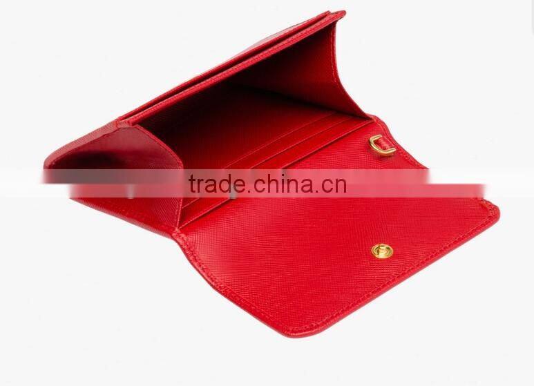 Genuine Saffiano Leather red Branded Business Name CardHolder Credit Card Bag Coin Purse with removable wristbands for ladies