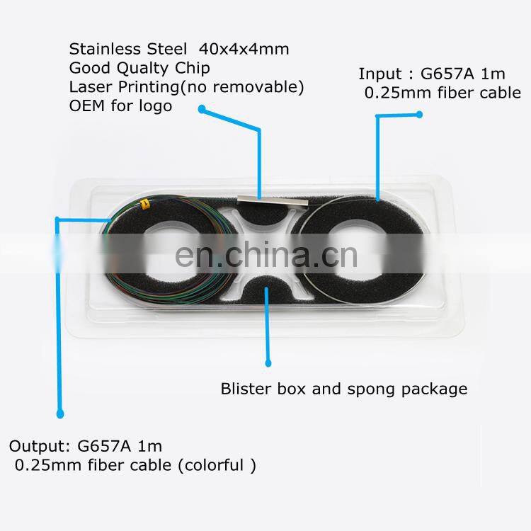 SUNET FTTH Telecom Network 1*8 Unconnectorized Splitter 1M Optical Fiber 250um Bare Type PLC Splitter