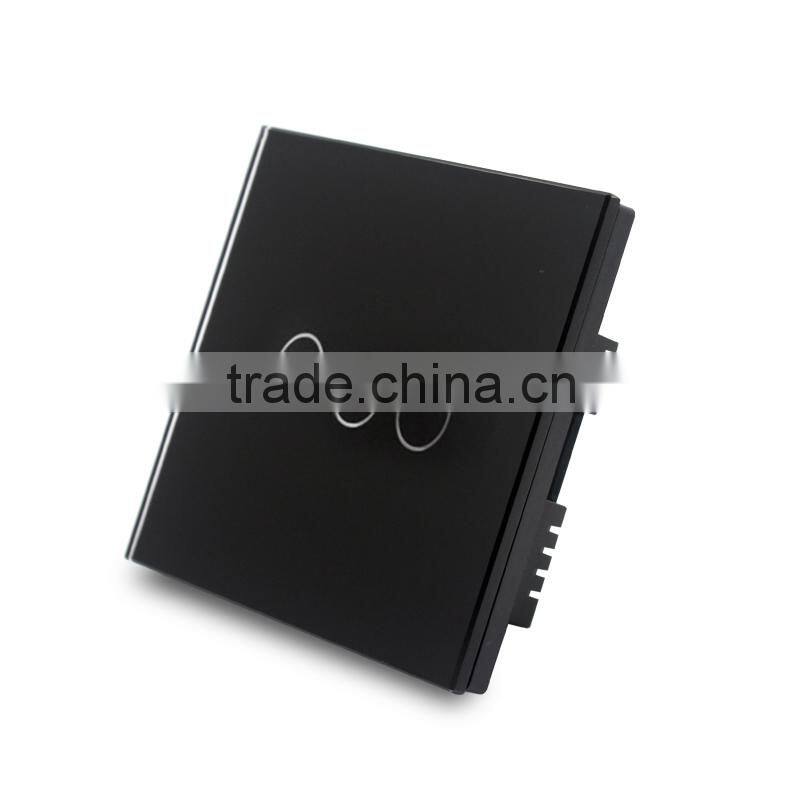 3 Gang Black Crystal Glass Panel Touch Wall Light Switch With Remote Control