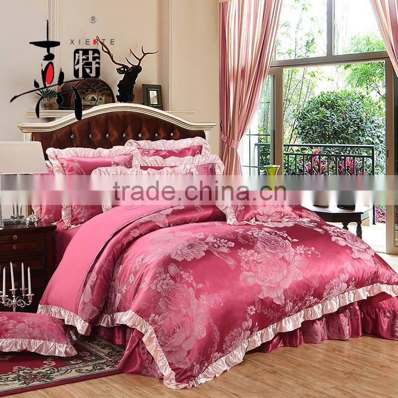 China supplier 100% cotton jacquard satin bed skirt wedding home textile bedding set