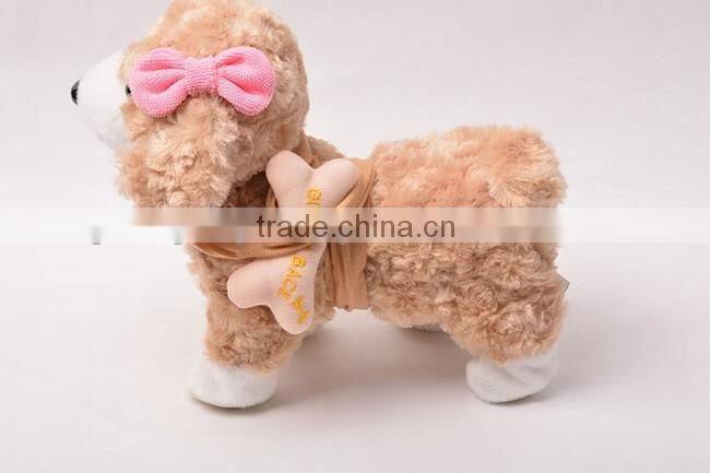 Led plush musical walk teddy dog toy with cord towing