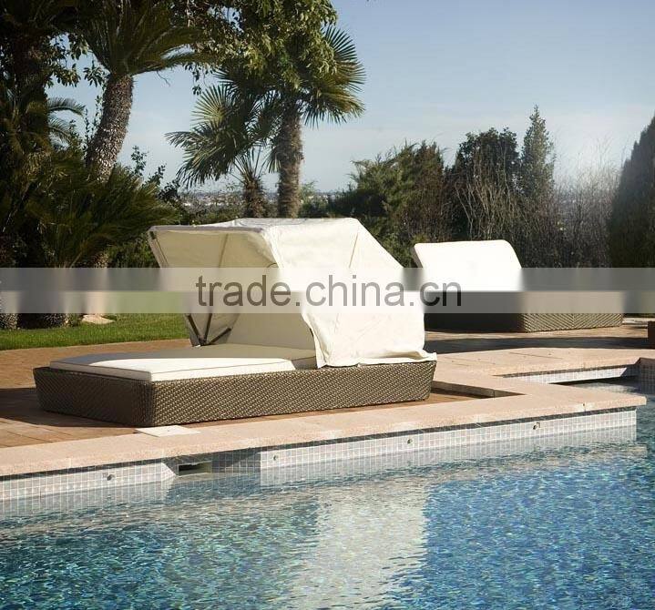 Mimosa Outdoor Furniture Wicker Rattan Pool Sunbed With Canopy(DH-305)