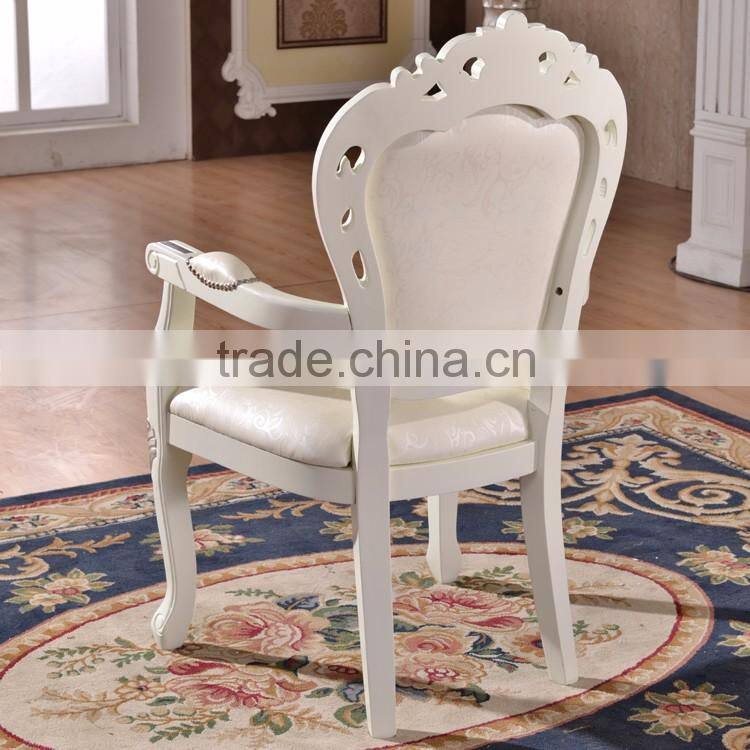 Rubber wood white leather armchair high back dining chair