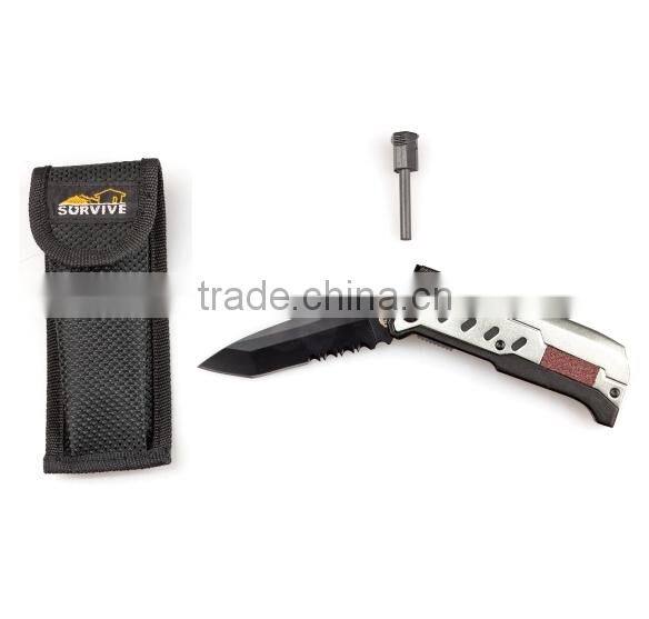 Outdoor multifunction survival knife with fire starter and led flashlight