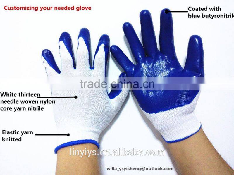 Wholesale thirteen needle woven nylon core yarn nitrile coated cut resistant glove