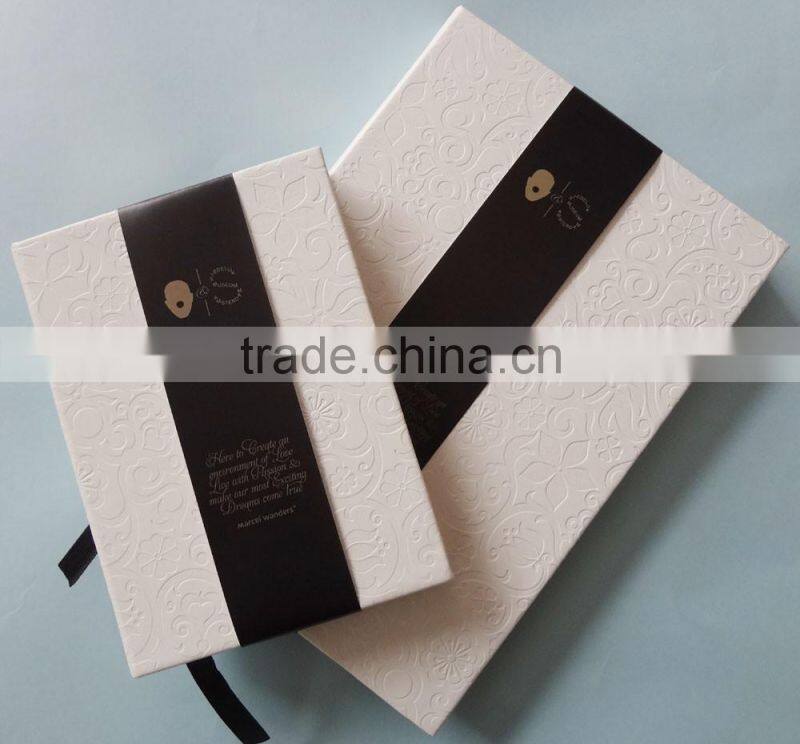full cover embossed white pu black page notebook with gold edge
