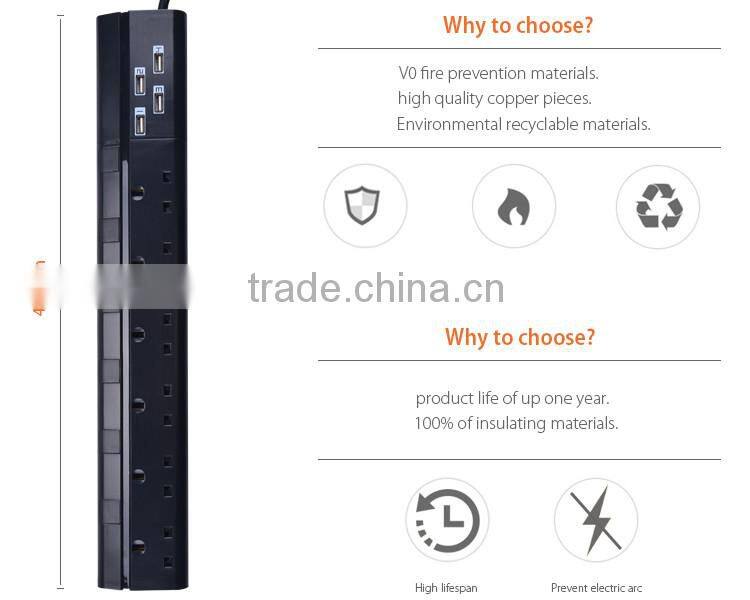 2m use ABS with CE 6 gang uk Extension Socket