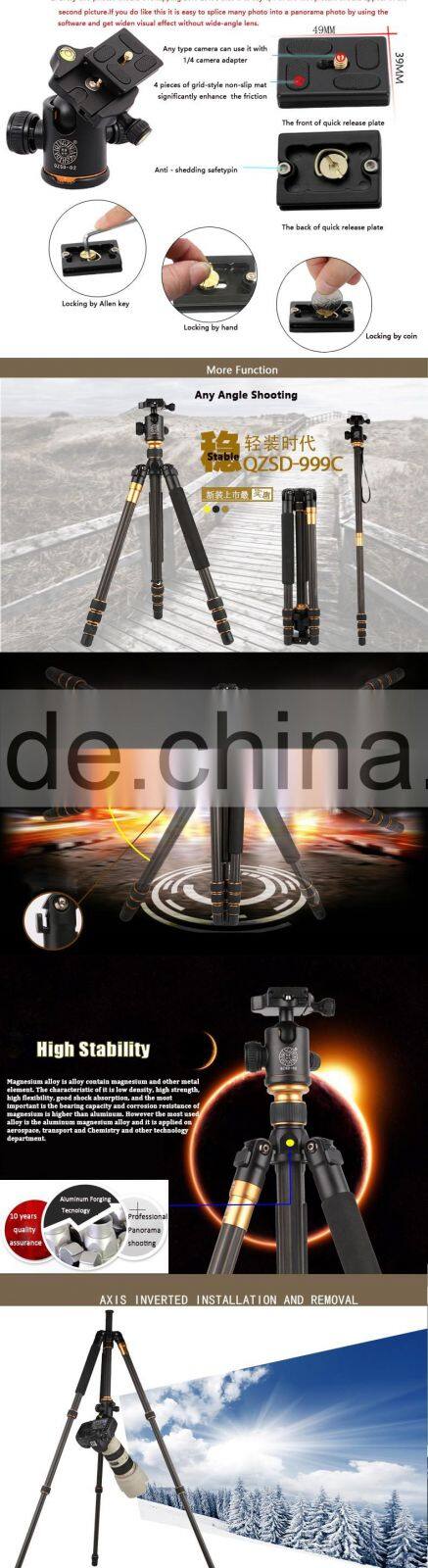 Q999C 1590mm carbon fiber camera tripod 15kg load digital dslr camera tripod monopod customize brand quality tripod