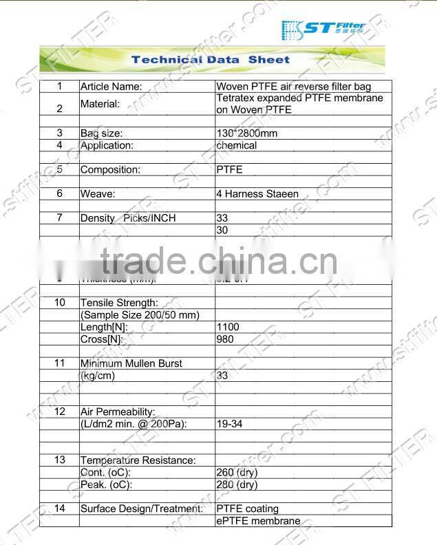 filter bag PTFE with PTFE membrance